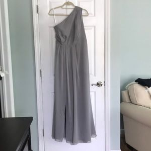 Long one shoulder crinkle chiffon bridesmaid dress